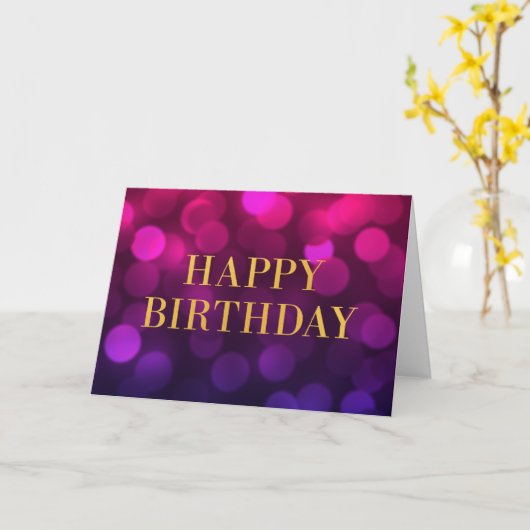 Carte Chic Magenta Bokeh Lights Faux Gold Joyeux Anniver (Fleur jaune)