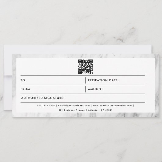 Carte Chic Marble Business Logo QR Code Certificat cadea (Devant)