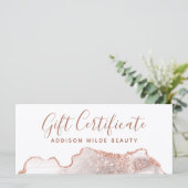 Carte Chic Marbre blanc Agate Rose Gold Certificat cadea (Debout devant)