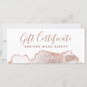 Carte Chic Marbre blanc Agate Rose Gold Certificat cadea (Devant)