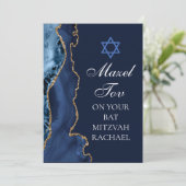 Carte Chic Mazel Tov Bleu Marine Or Custom Bat Mitzvah (Debout devant)