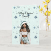 Carte Chic Mint Blue Snowflakes Black Hair Female (Fleur jaune)