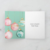 Carte Chic Mint rose or ornements de Noël (Intérieur)