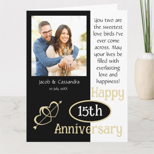 Carte Chic Modern Couple Photo Noir Blanc Anniversaire (Devant)