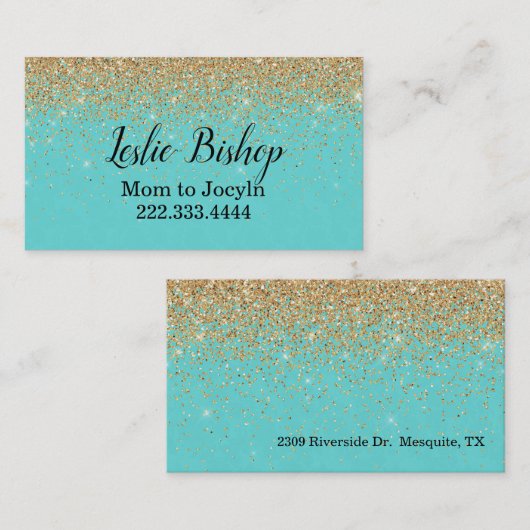 Carte chic moderne de maman d'or et de turquoise (Devant / Derrière)