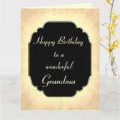 Carte Chic moderne noir et crème Anniversaire Grand-mère (Fleur jaune)