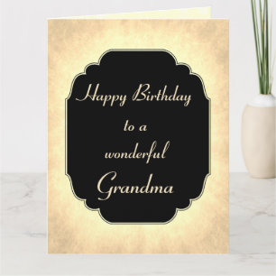 Carte Chic moderne noir et crème Anniversaire Grand-mère