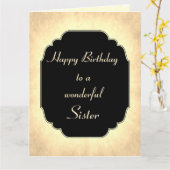 Carte Chic moderne noir et crème Anniversaire Sœur (Fleur jaune)