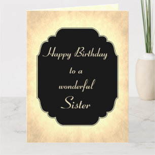 Carte Chic moderne noir et crème Anniversaire Soeur