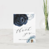 Carte Chic Navy Blue Peony Floral Mariage Merci (Devant)