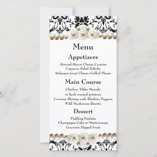 Carte Chic noir & blanc Damask Mariage Pearl (Devant)