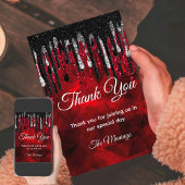 Carte Chic noir et rouge et argent gouttes merci