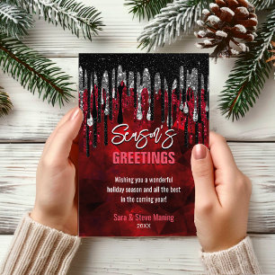 Carte Chic noir rouge parties scintillant gouttes Noël N