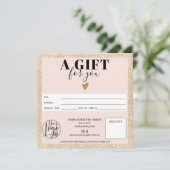 Carte Chic or blush rose carré certificat cadeau logo (Debout devant)