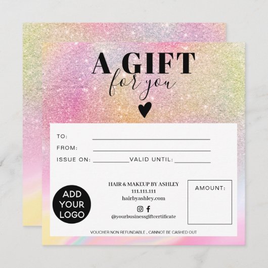 Carte Chic parties scintillant arc-en-ciel carré certifi (Devant / Derrière)