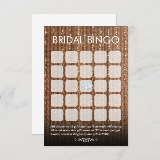 Carte Chic Parties scintillant Gold String 5x5 Bridal Bi (Devant / Derrière)