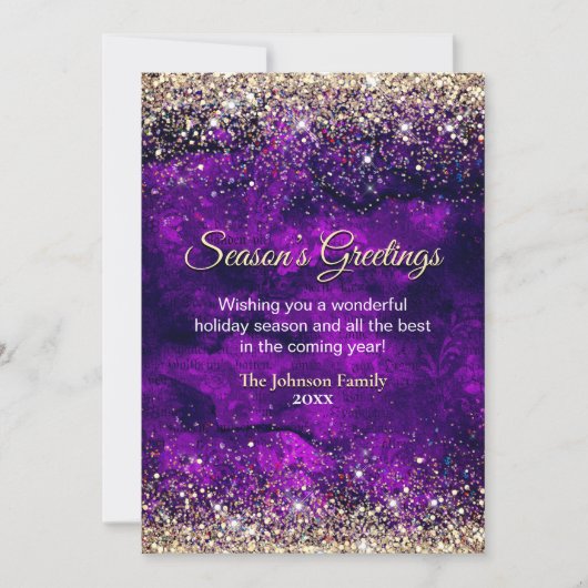 Carte Chic parties scintillant or violet foncé Noël Nouv (Devant)