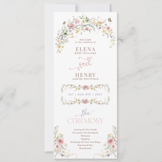 Carte Chic Pastel Fleur sauvage Fairytale Wedding Progra (Devant)
