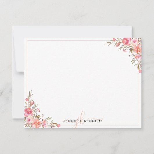 Carte Chic Peach Watercolor Florale Note (Devant)