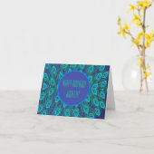 CARTE CHIC PEACOCK FEATHERS BLEU TURQUOISE VERT ANNIVERS (Fleur jaune)