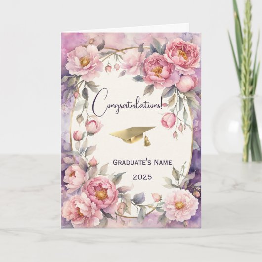 Carte Chic Peony rose Oval Frame Graduation (Devant)