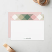 Carte Chic Pink Green Plaid Personnalisée Flat Not (Devant/Arrière en situation)