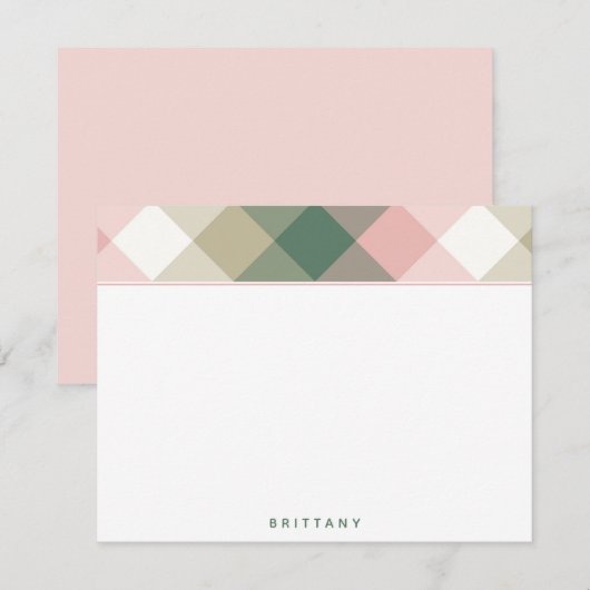 Carte Chic Pink Green Plaid Personnalisée Flat Not (Devant / Derrière)
