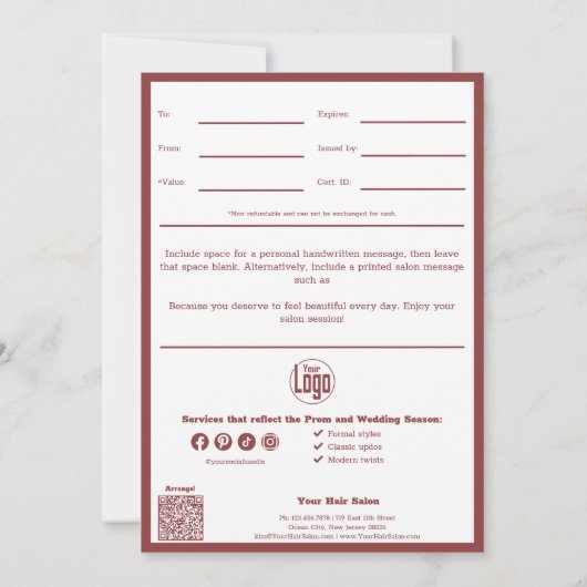 Carte Chic QR Code Services Note Mai Certificat Cadeau (Dos)