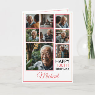 Carte Chic Red 8 Photo Collage 100e anniversaire