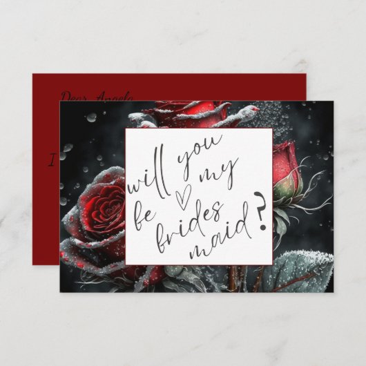 Carte Chic Red Roses Black Bridesmaid (Devant / Derrière)