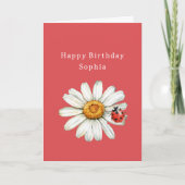 Carte Chic Red White Daisy Flower Ladybug Birthday (Devant)