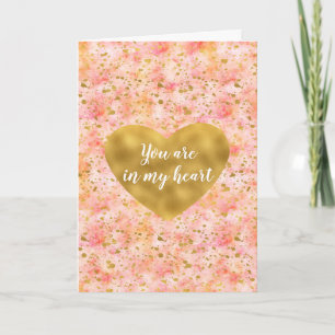 Carte Chic rose Aquarelle Or Confetti Coeur