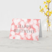 Carte Chic rose Bokeh éclaire Faux Argent Joyeux Anniver (Fleur jaune)
