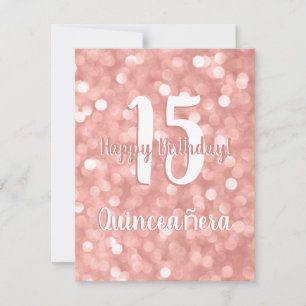 Carte Chic rose Bokeh éclaire heureux anniversaire Quinc