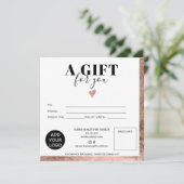 Carte Chic Rose feuille d'or carré certificat cadeau log (Debout devant)