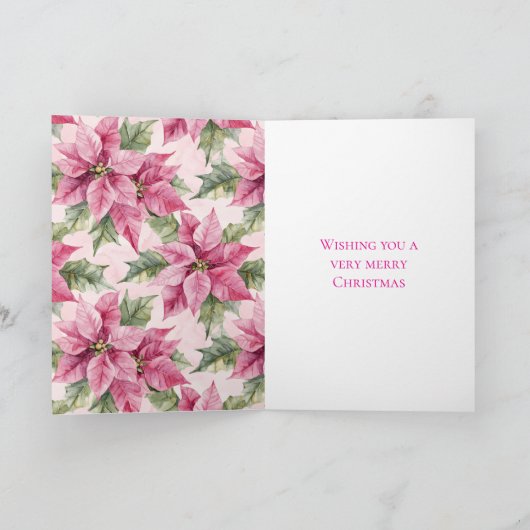 Carte Chic rose Poinsettia Fleurs Noël (Intérieur)