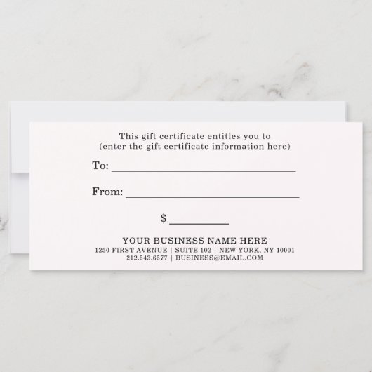 Carte Chic rose roses et certificat cadeau de script ten (Dos)