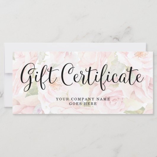 Carte Chic rose roses et certificat cadeau de script ten (Devant)