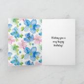 Carte Chic Rose Vert Bleu Floral Anniversaire (Intérieur)