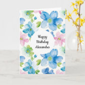 Carte Chic Rose Vert Bleu Floral Anniversaire (Fleur jaune)