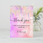 Carte Chic rose violet licorne gouttes parties scintilla (Debout devant)