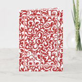 Carte Chic rouge foncé blanc Damas Floral Art Motif (Devant)