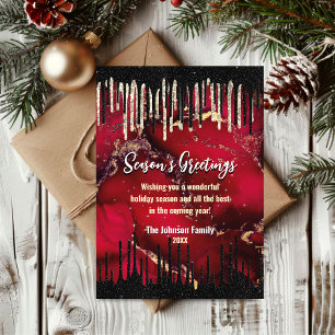 Carte Chic rouge noir gouttes parties scintillant Noël n