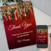 Carte Chic rouge or noir gouttes de parties scintillant 