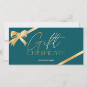 Carte Chic ruban de feuille d'or logo turquoise certific (Devant)