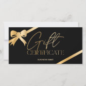 Carte Chic ruban de feuille d'or noir logo cadeau certif (Devant)