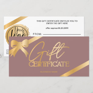 Carte Chic ruban de feuille d'or poussiéreux logo certif
