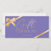 Carte Chic ruban de feuille d'or violet logo cadeau cert (Devant)