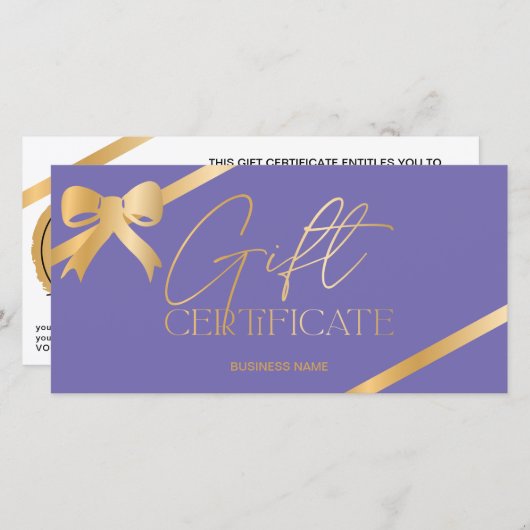 Carte Chic ruban de feuille d'or violet logo cadeau cert (Devant / Derrière)