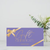 Carte Chic ruban de feuille d'or violet logo cadeau cert (Debout devant)